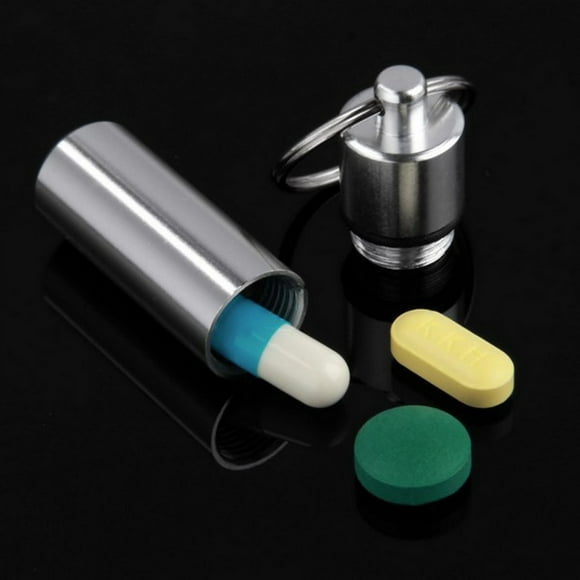 Lolmot Waterproof Stainless Steel Medicine Container Pills Holder Box Bottle Key Chain