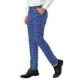 thumbnail image 4 of Unique Bargains Men's Checked Printed Slim Fit Flat Front Skinny Plaid Pattern Trousers 36 Blue, 4 of 6