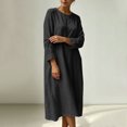 thumbnail image 5 of Lmueinov Dresses for Women Long sleeve Flowy Casual Cotton Linen Dress Lightweight Tunic Dress with Pockets Beach Vacation Sundresses, 5 of 7