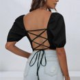 thumbnail image 4 of Blusa de manga corta abullonada, blusa de manga corta abullonada, blusa de manga abullonada con cordones en la espalda, materiales ecológicos, 4 of 6