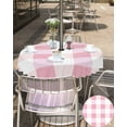 thumbnail image 5 of Fsddascl Pink White Plaid Outdoor Tablecloth - 54 Inch Round Dining Table Cover, Buffalo Pastoral Check Geometric Farmhosue Waterproof Outdoor Table Cloth with Umbrella Hole & Zipper for Patio, 5 of 7