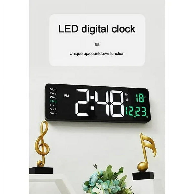Large LED Wall Clock with Remote Control, Temp, Date, Week Display