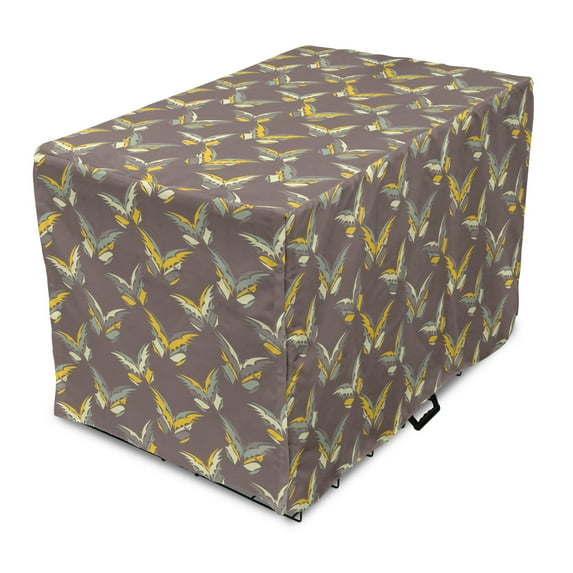 Moth Dog Crate Cover, Butterflies Pattern Summer Day Freedom Wings Pastel Nature Graphic, Easy to Use Pet Kennel Cover Small Dogs Puppies Kittens, 7 Sizes, Dark Warm Taupe and Yellow, by Ambesonne