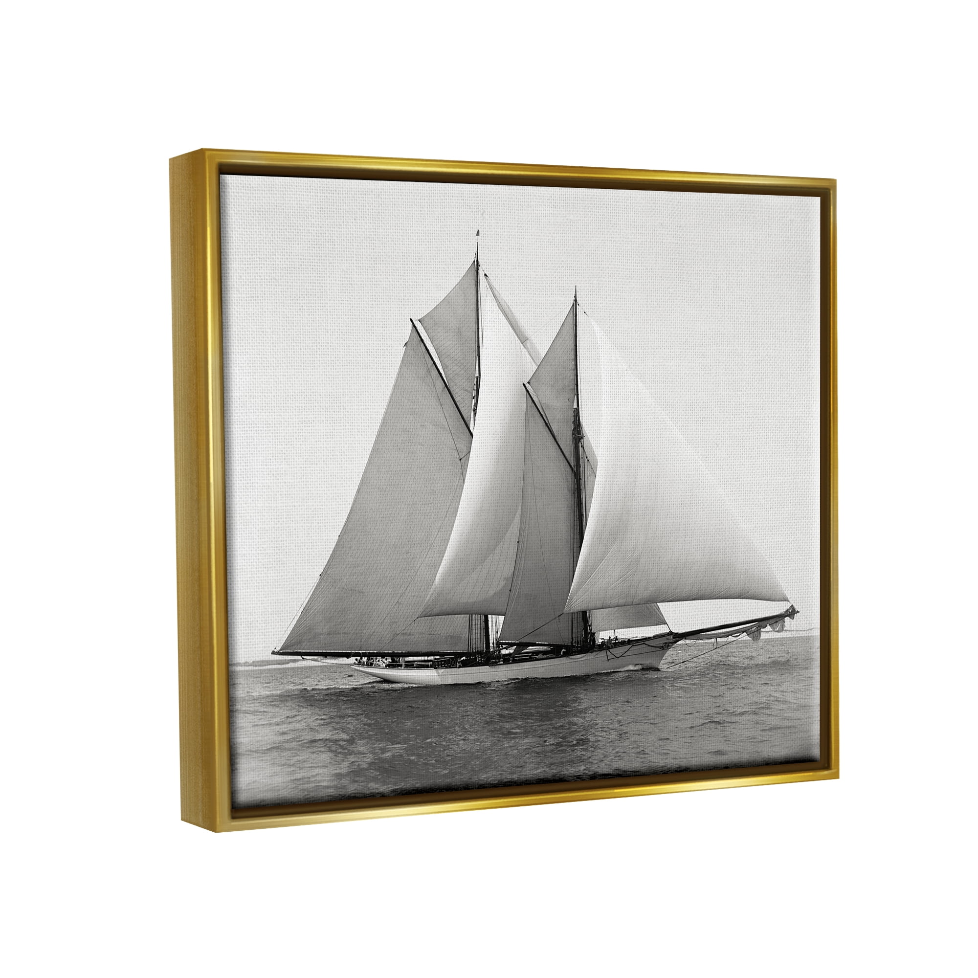 Stupell Industries Majestic Ship Ocean Photography Coastal Painting Gold Floater Framed Art Print Wall Art