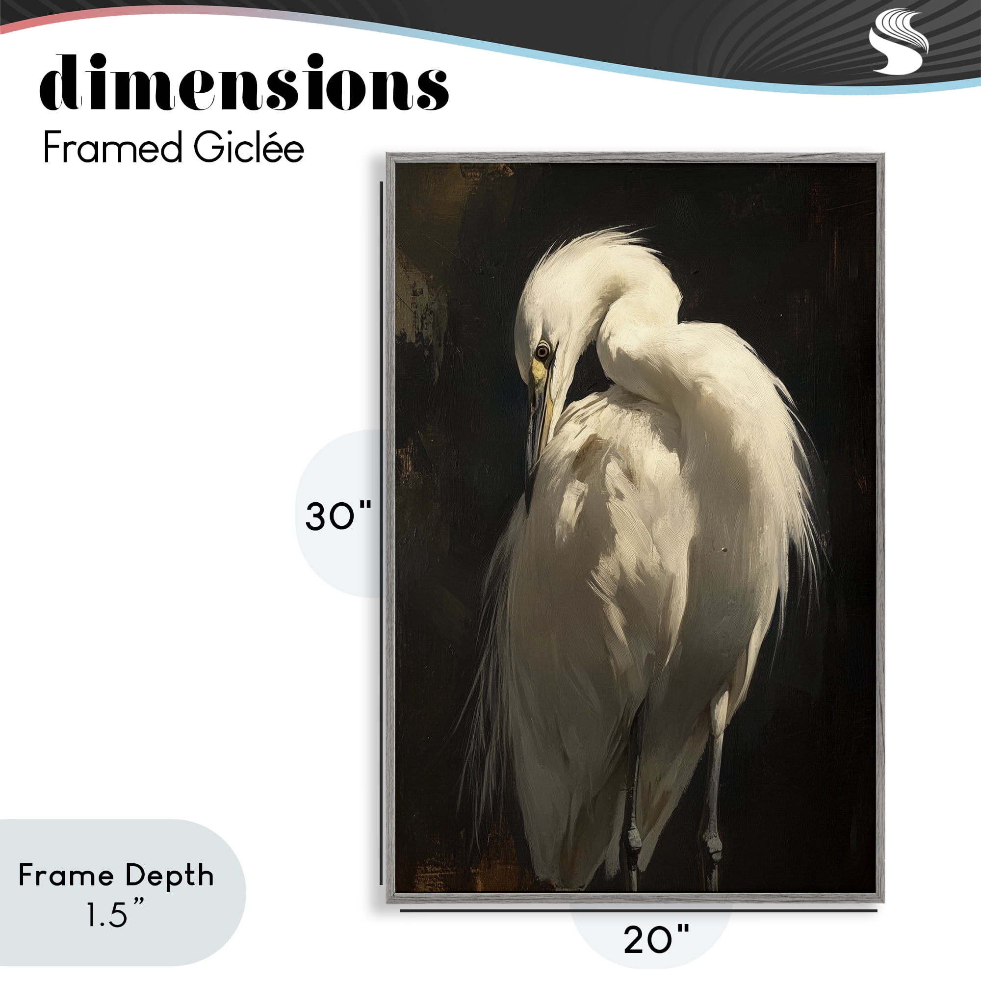 Stupell Industries Feathered Egret in Soft Light Gray Framed Giclee Art, design by Petal Prints Design