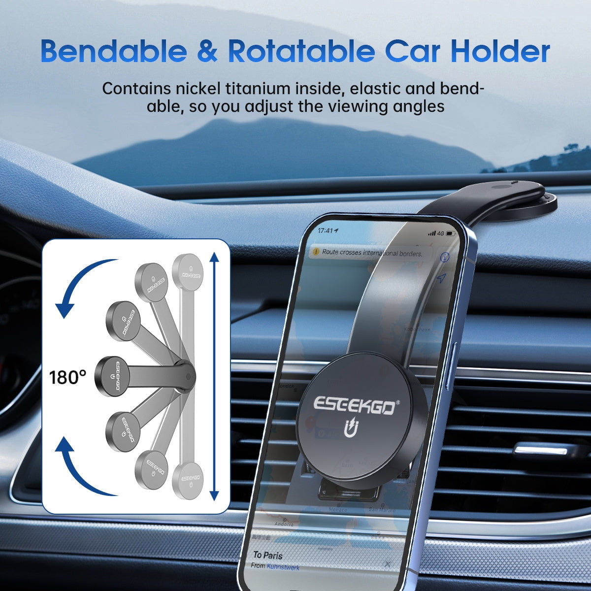 MagSafe Compatible Bendable Magnetic Car Dashboard Phone Mount - Black