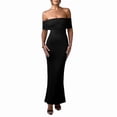 thumbnail image 3 of Women's Off Shoulder Corset Ruched Bodycon Formal Guest Dresses Maxi Dress for Wedding Cocktail Black S, 3 of 10