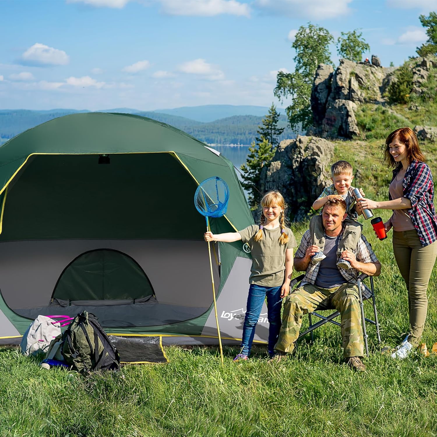 4 Person Camping Tent, Easy Setup Waterproof Family Tents for Camping, Portable Dome Tent with Rainfly and Carry Bag