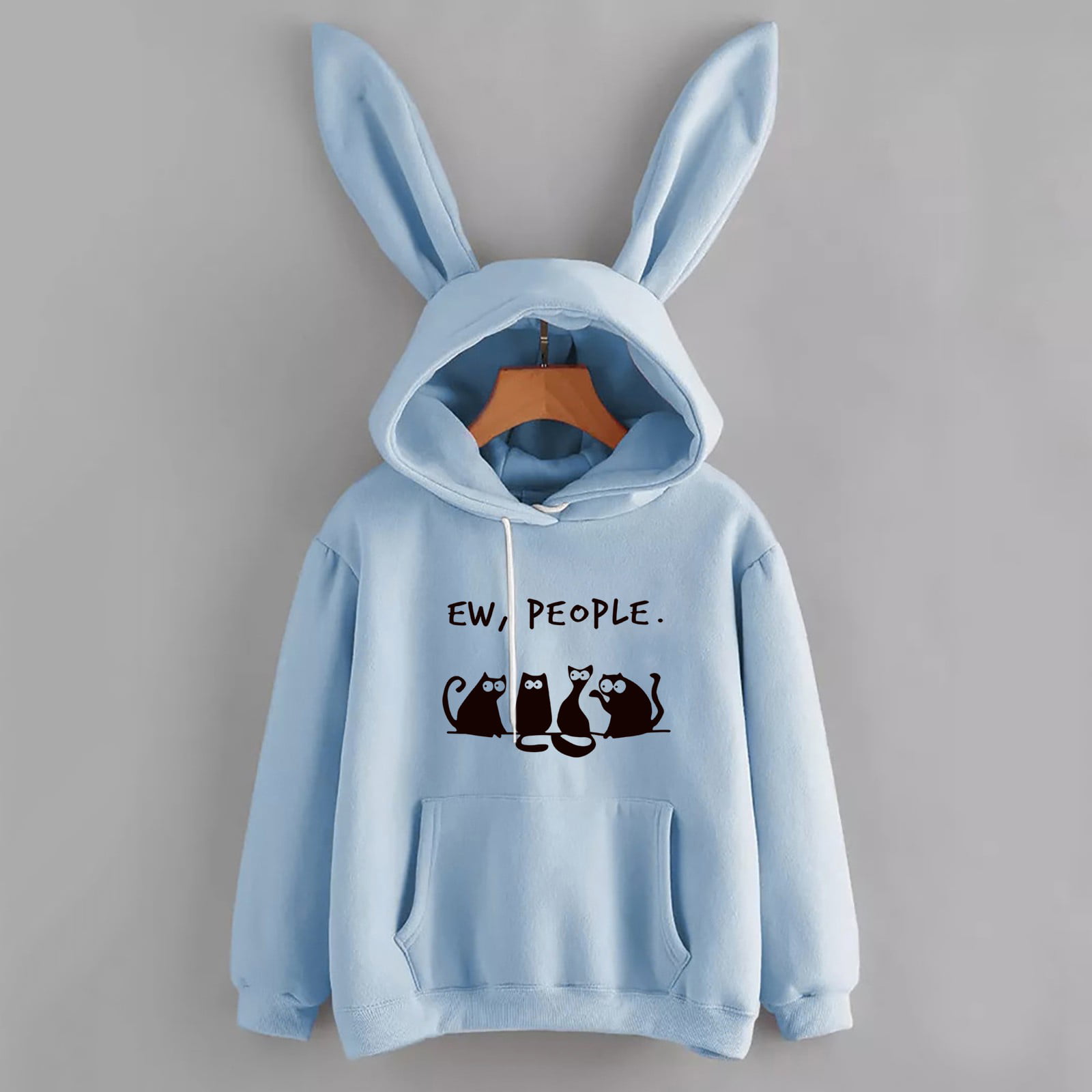 Funny Sweatshirts for Women Cute Rabbit Graphic Hoodies Casual FashionTops Have Ear And Pockets M, Blue 