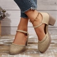 thumbnail image 2 of Rokment Vintage Dressy Sandals for Women Spring Summer Fall Retro Casual Leather Floral Closed Toe Platform Chunky Block High Heels Dress Shoes with Glitter Rhinestones Charm Brown Size 6.5, 2 of 6