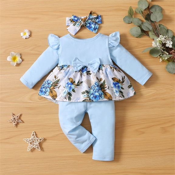 Rvasteizo Toddler Girl Outfits Print Long Sleeve Top Pants Headband Set 3-24Months