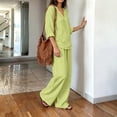 thumbnail image 5 of BRELIL Women Plus Size Summer V Neck Blouse Wide Leg Pants Two Piece Sets Casual Solid Boho Beach Vacation Travel Outfits Loungewear, Green XL, 5 of 7
