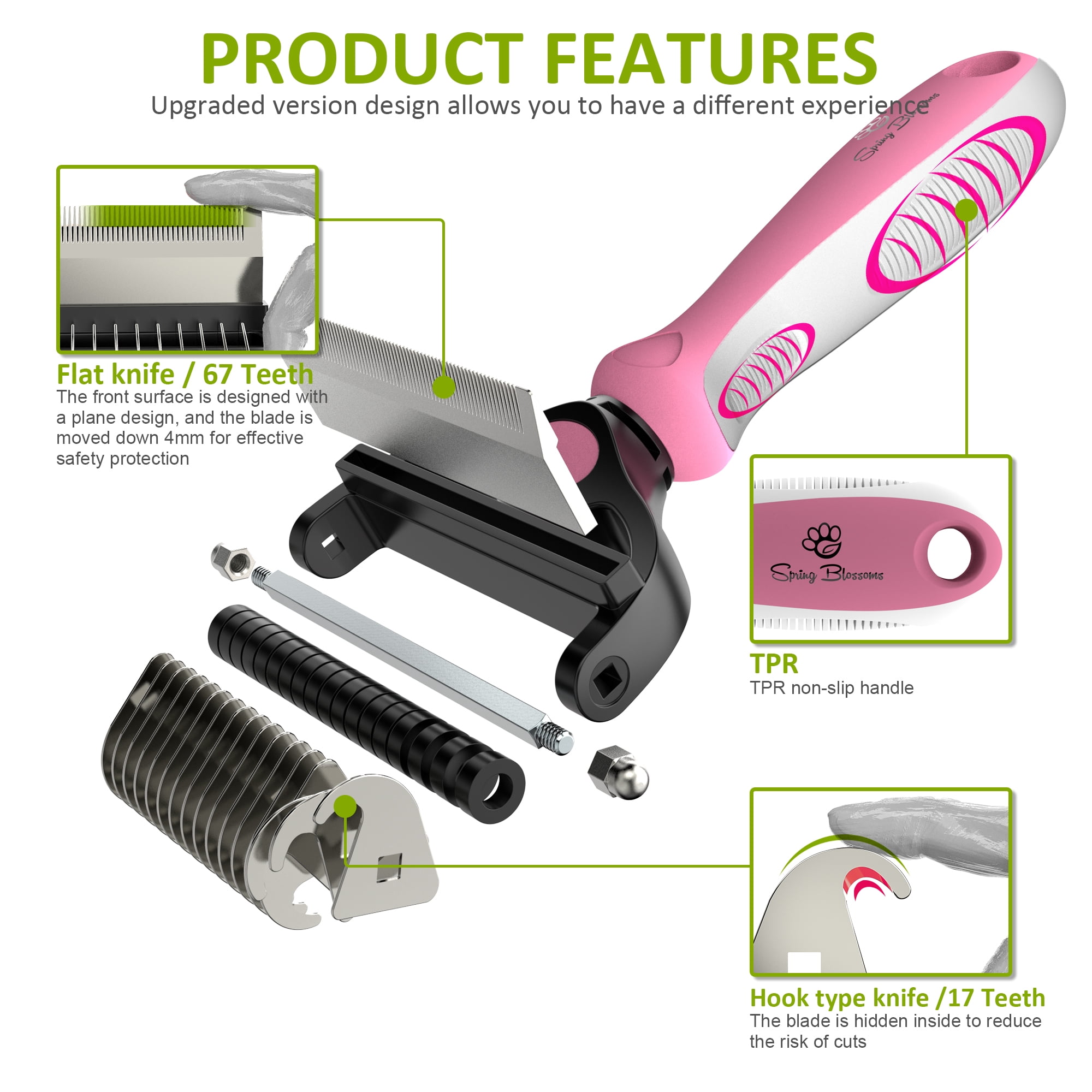 2 in 1 Professional Grooming Rake for Cats & Dogs-Dematting Comb for Easy Mats & Tangles Removing,Hair Removal Cleaner for Pets(Purple)