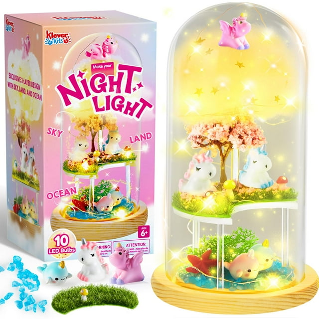 Kit de terrario Unicorn Night Light Klever Kits con tarro de 7.5 pulgadas