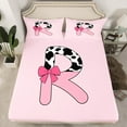 thumbnail image 2 of Erosebridal Letter Initial R Bed Sheets King,Kawaii Bow King Sheet Sets,Breathable Sheet Set King,Cow Print Decor,4 Pieces, 2 of 7