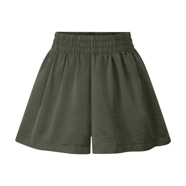 Diufon Summer Women's Wide Leg Shorts Solid Color Pants Elastic High Waisted Pleated Lounge Pants