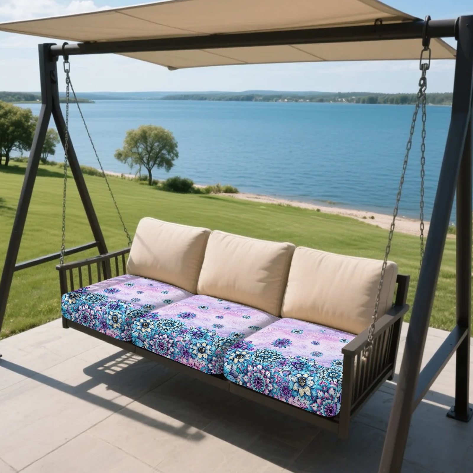 Xoenoiee Boho Mandala Marble Print 3 Pieces Couch Cushion Covers Stretch Sofa Covers Washable Couch Covers Non-Slip Individual Seat Cushion Slipcovers