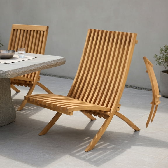 Resenkos Outdoor Dining Room Chairs, Patio Kitchen Chairs,Folding Teak Wood Outdoor Lounge Chair with Slatted Seat and Backrest