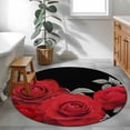 thumbnail image 4 of Round Area Rug 3 Ft, Happy Valentine's Day Washable Non-Slip Circle Carpet for Living Room/Bedroom, Romantic Red Roses Black Low-Profile Small Floor Mats Collection Rugs for Indoor, 4 of 7
