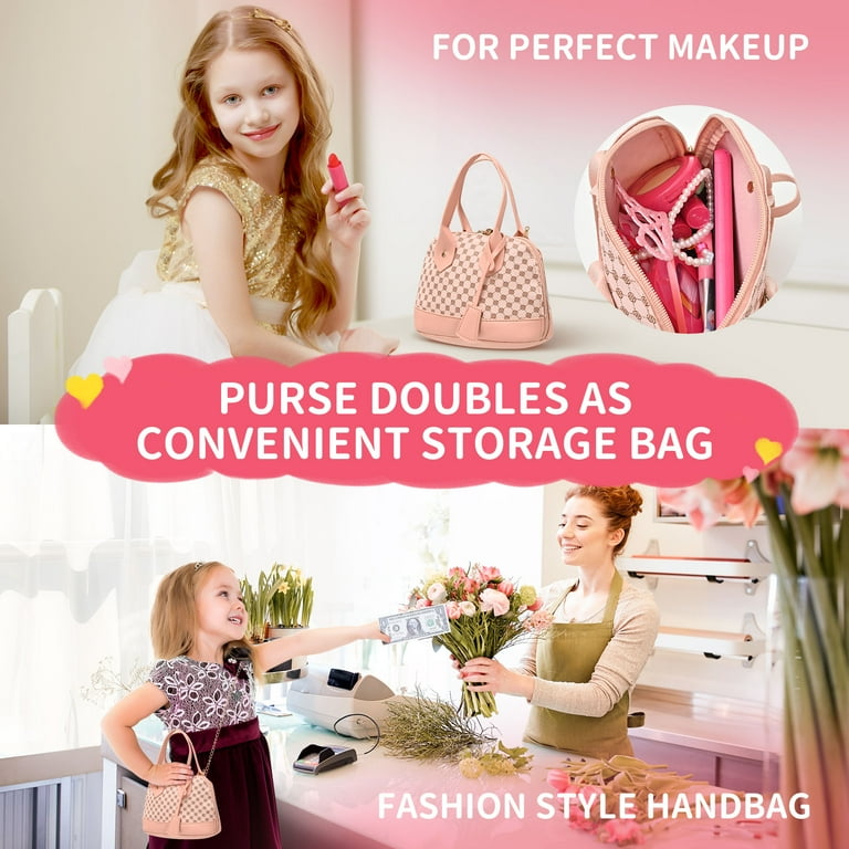 Topfox Toddler Girl Toys Little Girl Purse Toddler Purse Play Makeup Toys Gift for Girl with Purse Wallet Toy Phone Fake Makeup Set Princess Pretend