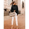 thumbnail image 4 of Womens Ribbed Mock Neck Batwing Sleeve Sweater Knitted Pullover Sweaters, 4 of 7