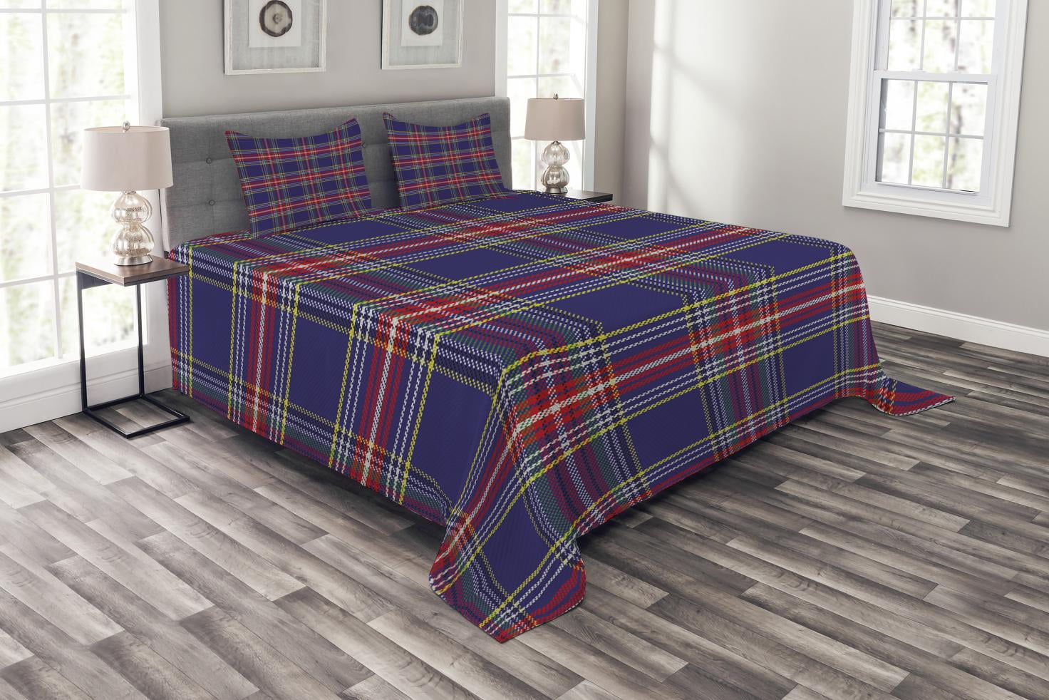 Plaid Bedspread Set, Old Fashioned Scottish Tartan Country Style with
