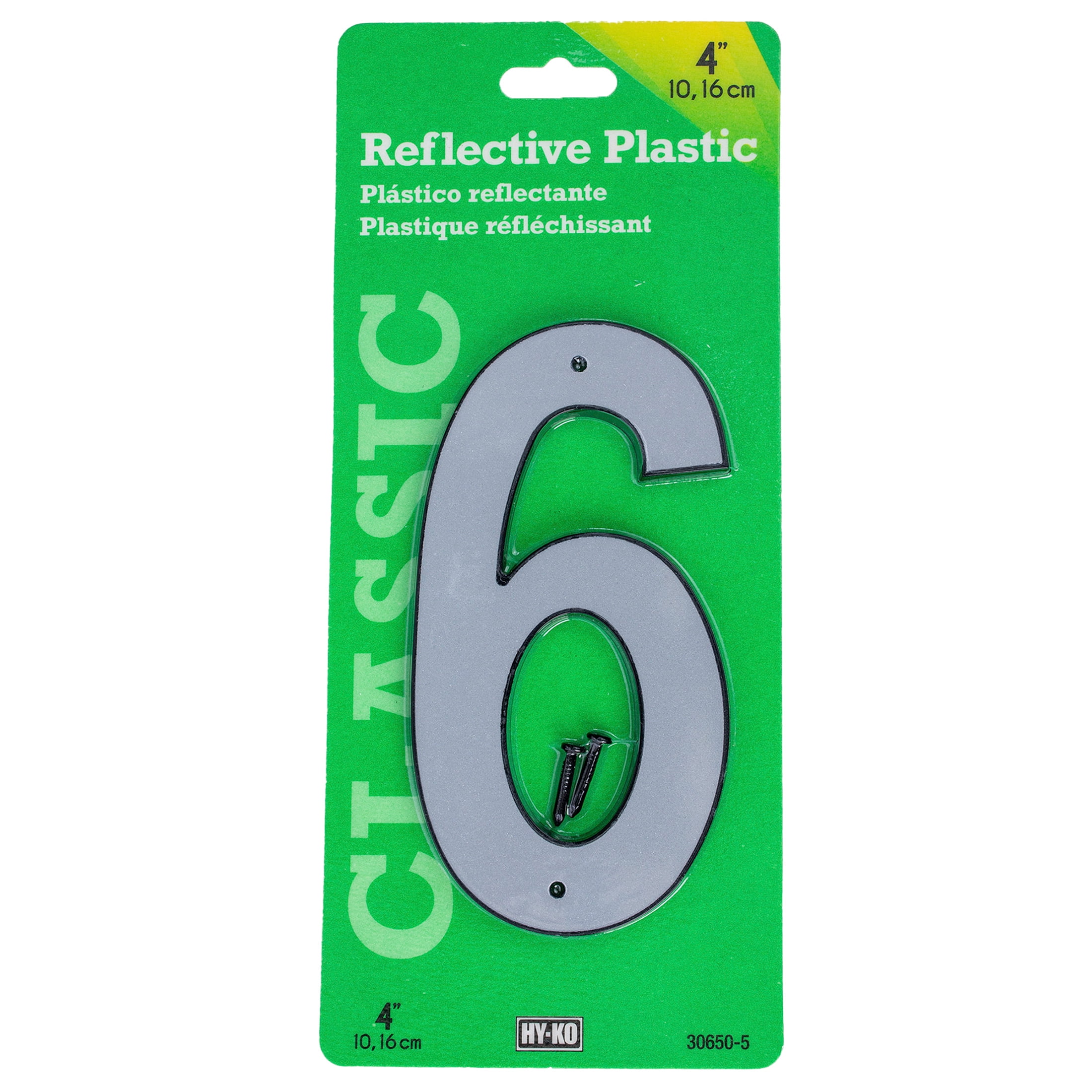 (3 pack) HY-KO 4" Reflective Plastic Modern Number 6