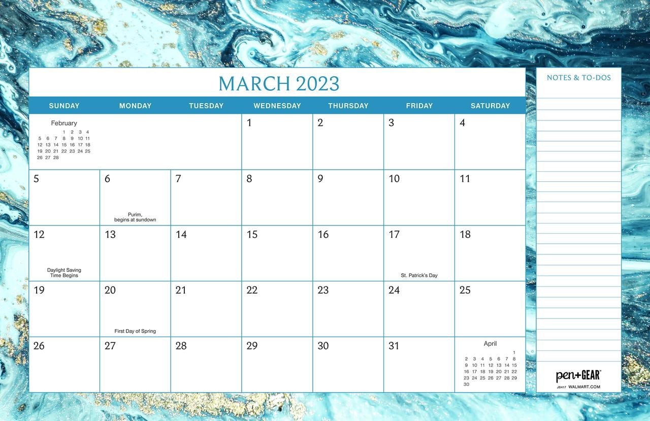 2023-12 Month Deskpad- Marble Border design Border-11x17 Tear off sheet calendar- by Pen + Gear