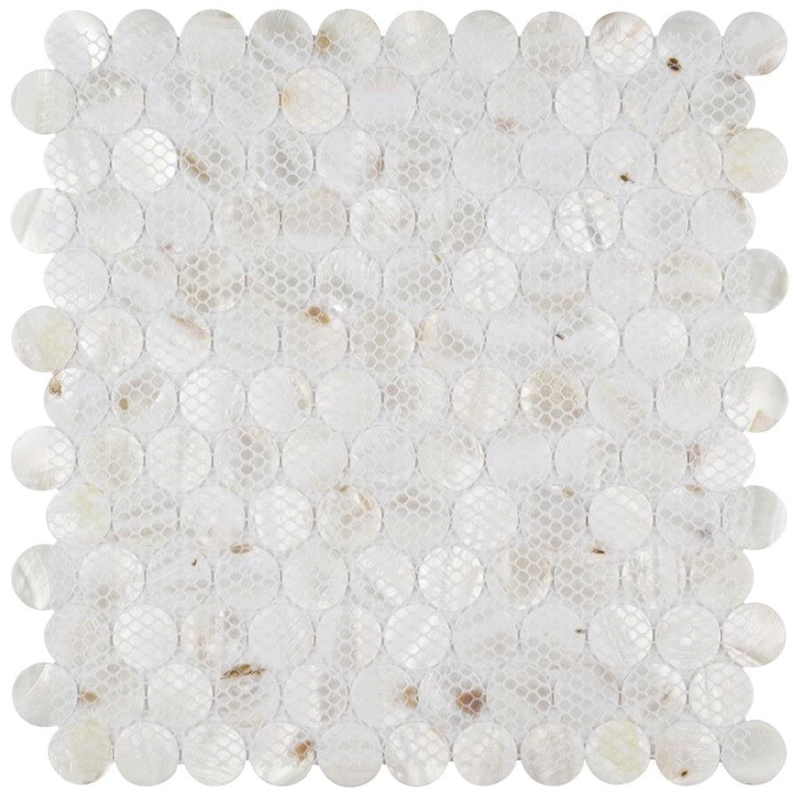 White//Beige//Grey SomerTile GDXCPNW Seashell Penny Shell Mosaic Wall Tile 11.25 x 11.63
