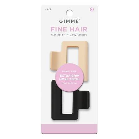 Gimme Beauty Claw Clip Fine Square Extra Grip, Black/Tan, 2ct