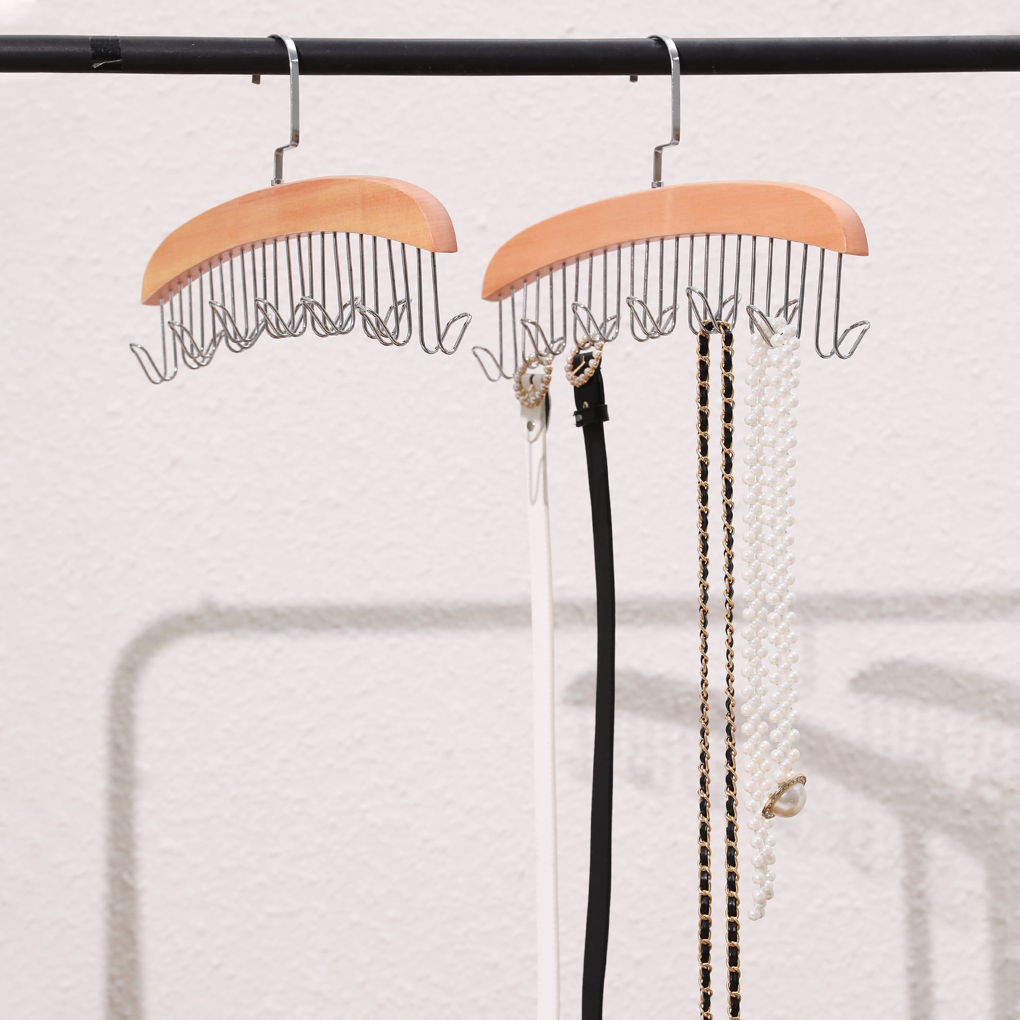 Unique Bargains Bra Hangers Wood Tank Top Hanger with 8 Hooks 2 Pcs Light Brown