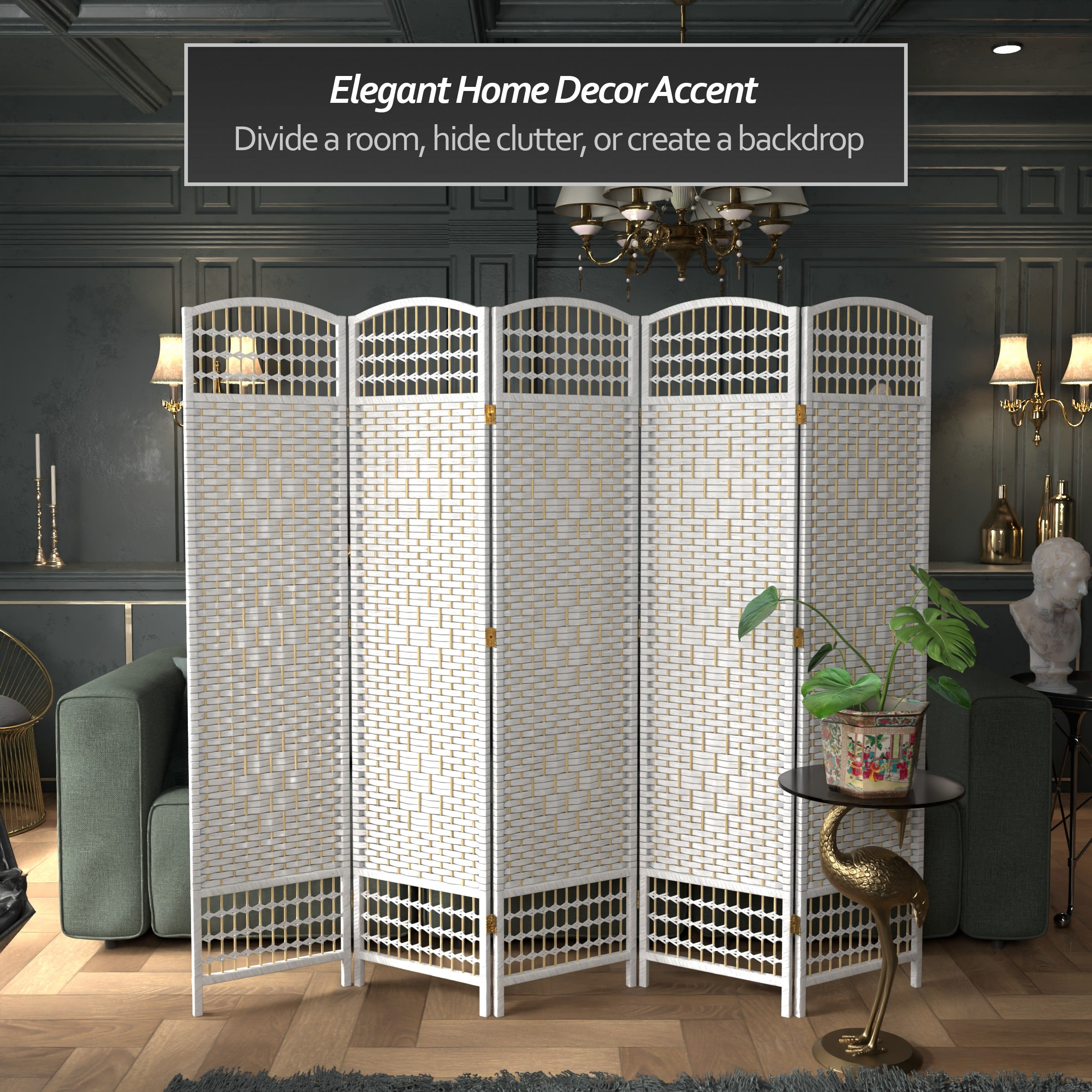 Red Lantern 5 1/2 ft. Tall Fiber Weave Room Divider - White - 5 Panel