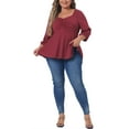 thumbnail image 2 of Agnes Orinda Women's Plus Size Blouse Sweetheart V Neck Elbow Sleeve Front Ruched Peplum Tops Shirt 4X Burgundy, 2 of 6