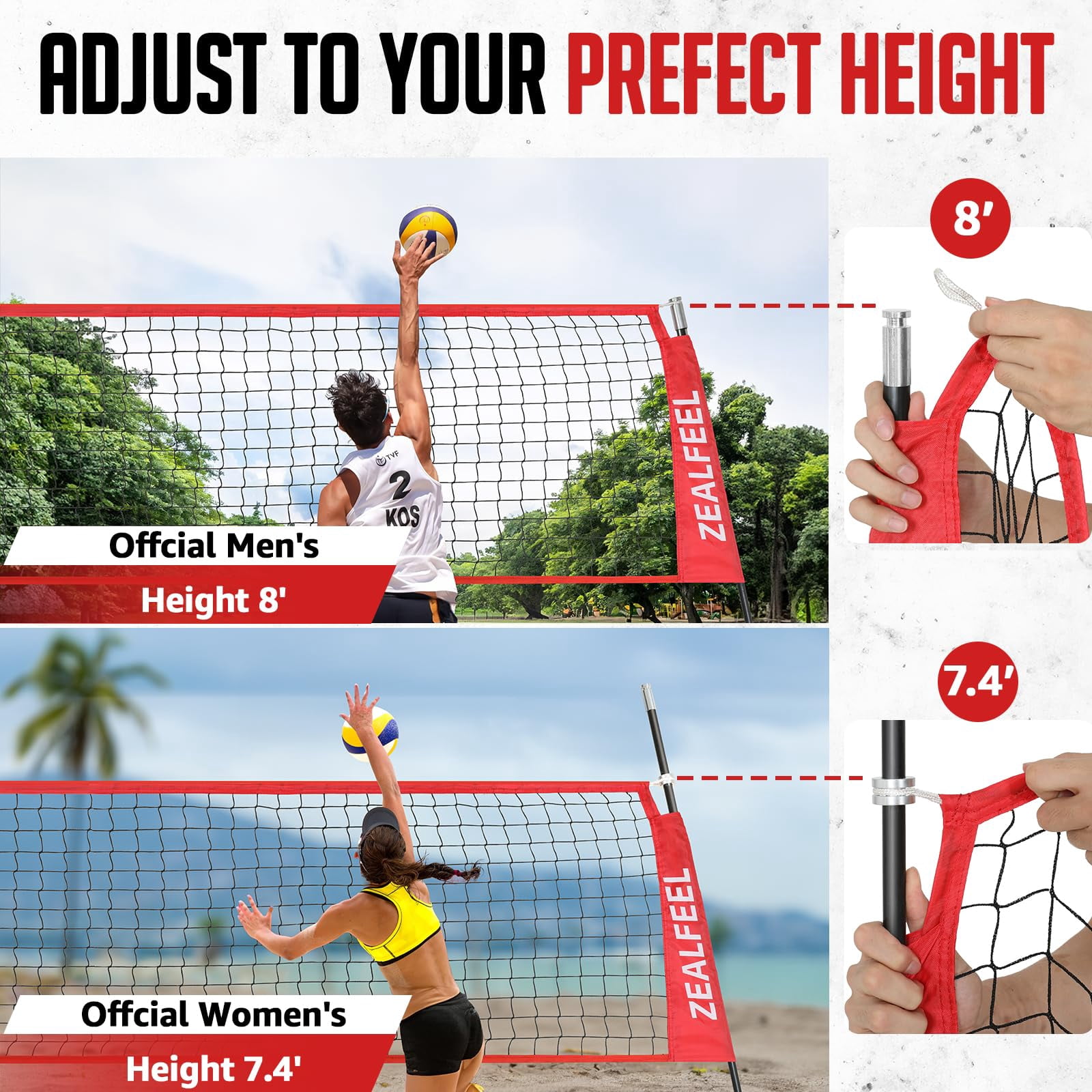 Zealfeel Adjustable Portable 20ft Volleyball Training Net Set with Carry Bag for Outdoor Practice