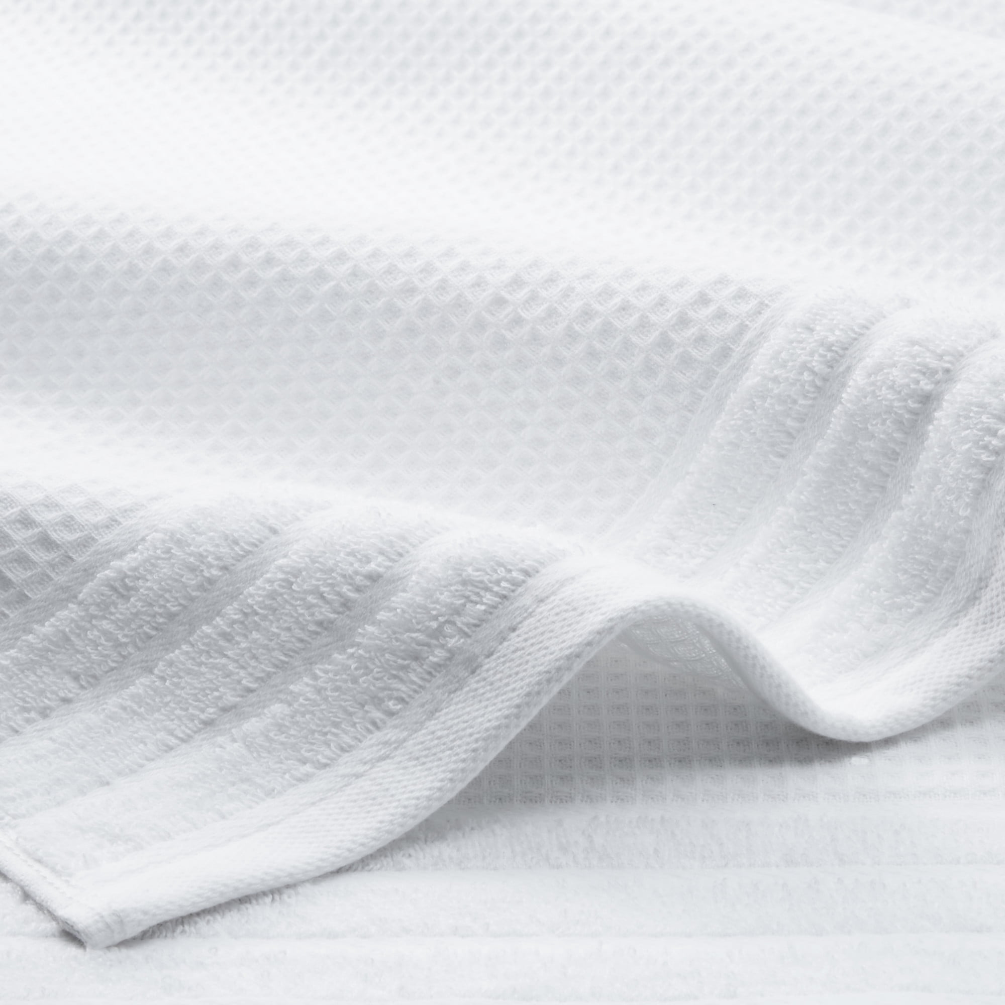 TOWN & COUNTRY BASICS 4-Piece Waffle Woven Terry Stripe Hand Towel Set, 20"x30", 100% Cotton, Quick Dry, White