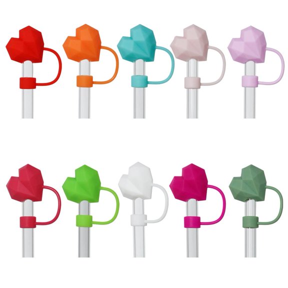 Valentine's Day Silicone Love Straw Sleeve For 10mm Straws 10-Piece Set In Assorted Colors