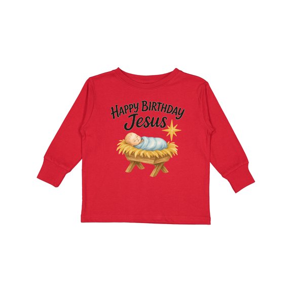 Inktastic Happy Birthday Jesus Nativity Christmas Boys or Girls Long Sleeve Toddler T-Shirt