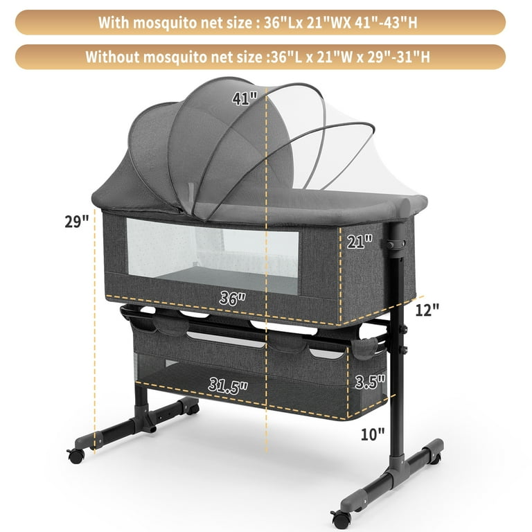 HDJ 4 in 1 Baby Bassinet, Portable Infant Bedside Crib with