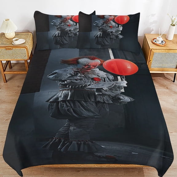 It Pennywise Horror Kids 3 Piece Bedding Set, Super Soft Printed Comforter Cover Sets with 1 Duvet Cover and 2 Pillowcase, Bedroom Decor Gifts for Boys Girls Teens Adult 86"x70"