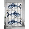 thumbnail image 5 of Marine Life Shower Curtain, Vintage Blue Tuna Oil Painting Wood Texture Waterproof Shower Curtain Set with 12 Hooks Lightweight Washable Fabric Shower Curtains for Bathroom 72x78 Inches, 5 of 6