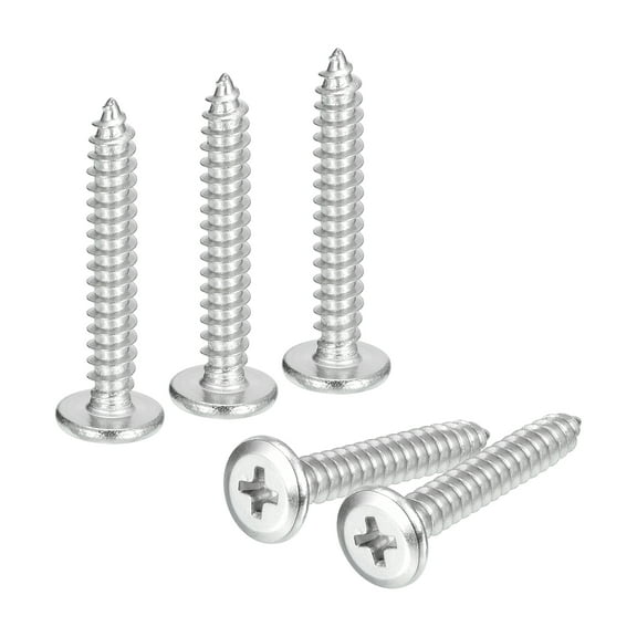 Uxcell M5x35mm Flat Head Phillips Drive Self Tapping Screws, 304 Stainless Steel Cross Drive Fastener Screws, Silver, Pack of 25
