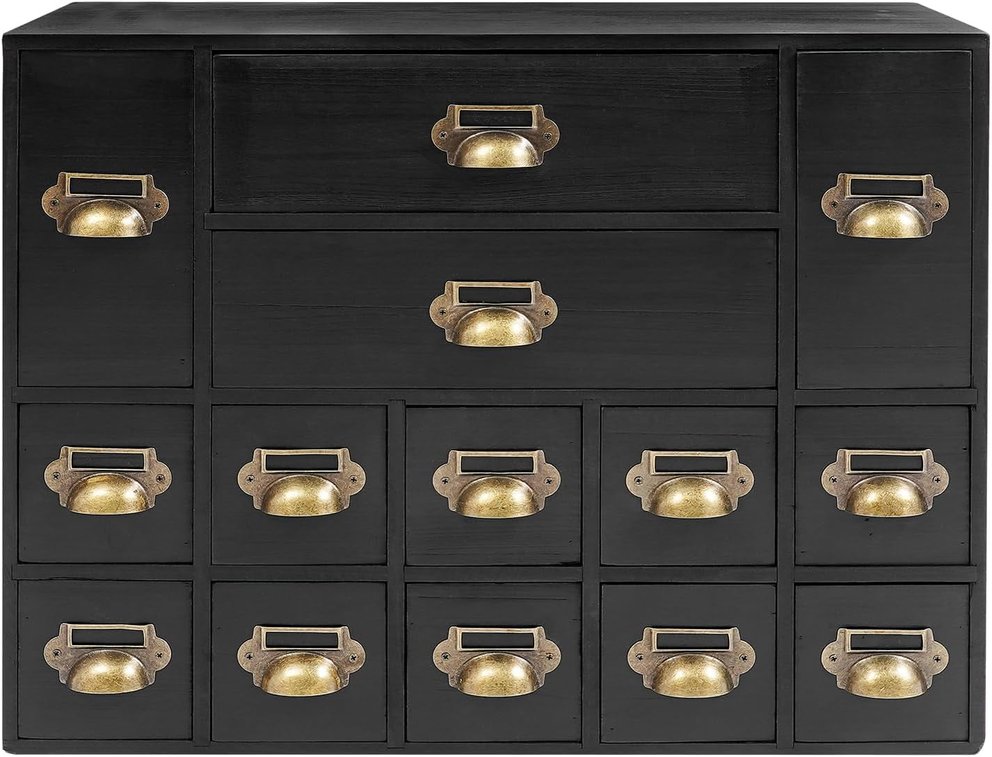 14 Drawers Apothecary Drawers Card Catalog Cabinet,Wooden Storage Box with Drawers,Library Card Catalog Cabinet for Desktop Organizer,Black