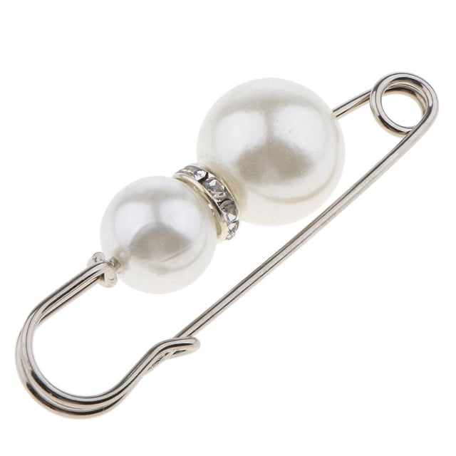 Alfileres de bufanda con diamantes de imitación y perlas artificiales de moda, alfiler grande en 3 colores Blanco