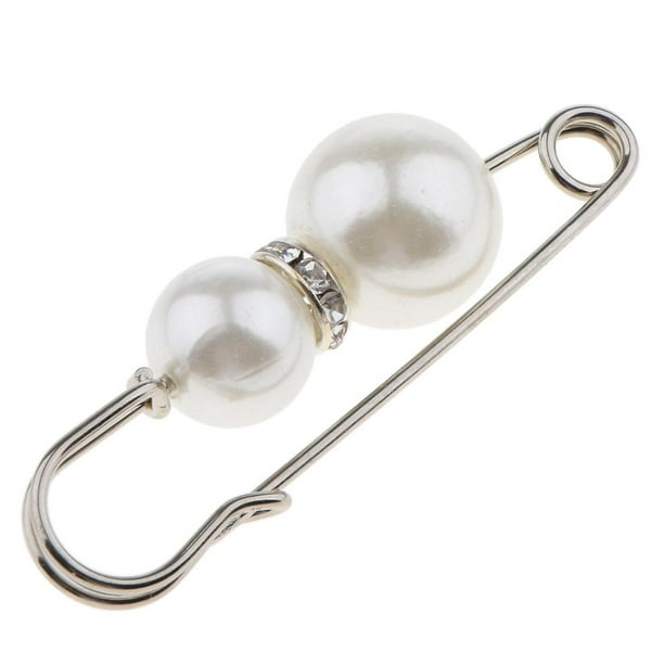 Alfileres de bufanda con diamantes de imitación y perlas artificiales de moda, alfiler grande en 3 colores Blanco