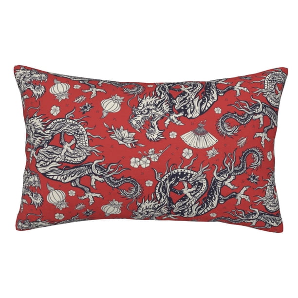 Fotbe Dragons2 Funda de Almohada Decorativa Estilo Occidental, Lujo en Algodón, Fundas para Almohadas King, Cojín Estampado para Decoración del Hogar-20"x30"