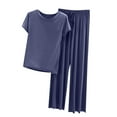 thumbnail image 2 of Pajamas pstuiky Pajamas for Women Set, Women Solid Color Round Neck Short Sleeve Top and Elastic Waist Trousers Pajamas Set Home Wear Set Leisure, 2 of 4