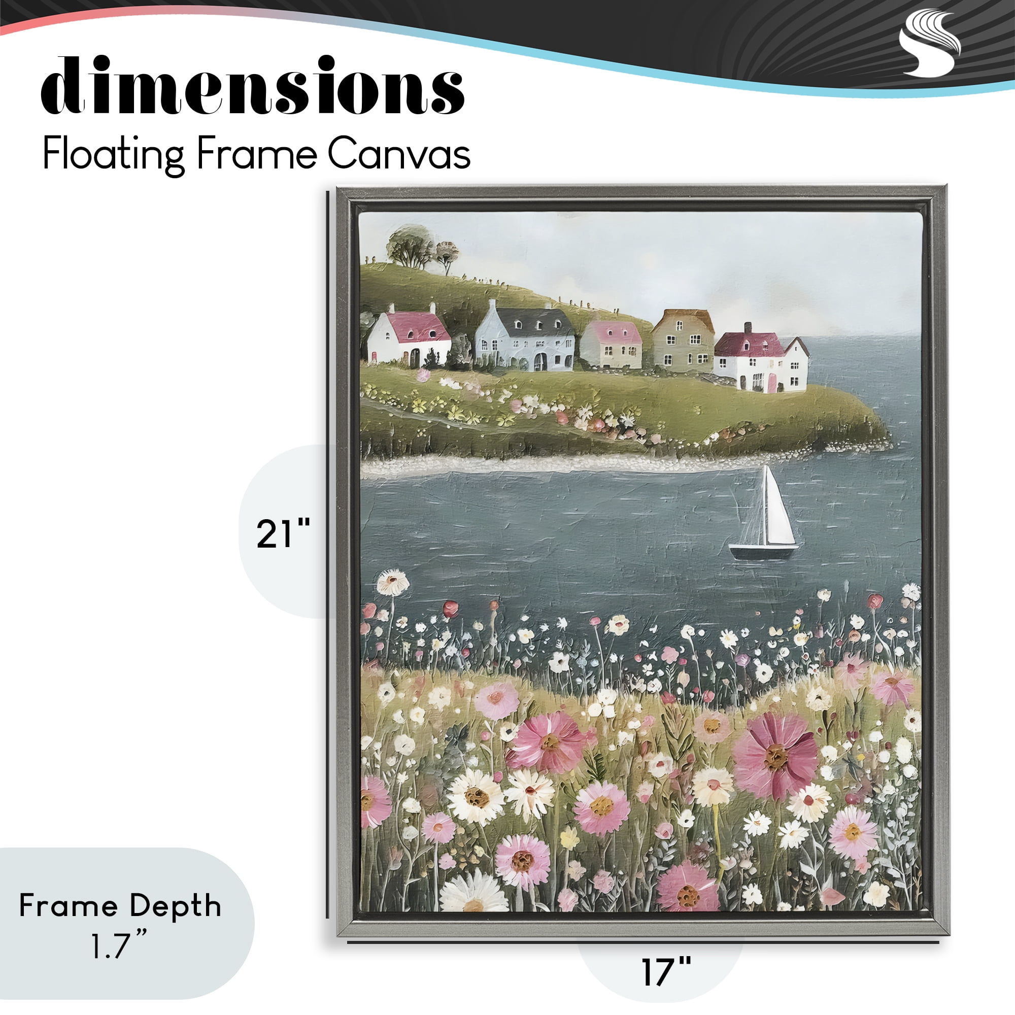 Stupell Industries Pink Meadow & Sailboats Gray Framed Floater Canvas Wall Art, design by Riley B