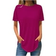 thumbnail image 2 of QUINDOS Tunic Woman Shirts Summer Purple Short Sleeve Plus Size Tops for Women Beach Solid Crew Neck Tops, 2 of 3