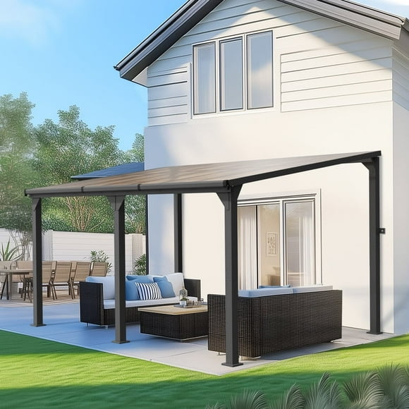 10 ft.×14 ft. Hardtop Outdoor Gazebo Pergola Aluminum Framed with Sloping Pitched Roof for Garden, Patio