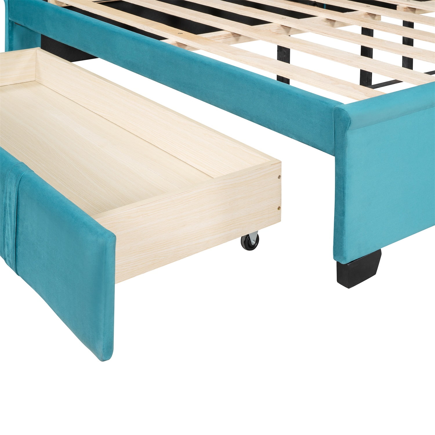 Kadyn Upholstered Platform Bed Frame with Wingback Headboard / Mattress Foundation / Wood Slat Support / No Box Spring Needed / Easy Assembly, Queen&Blue